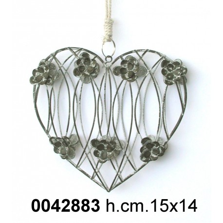 Pendaglio Cuore Con Fiori Grigio Cm15 Ad153466*Disp.11/2014*Nr.