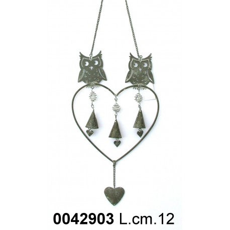 Pendaglio Cuore 2 Gufi E 3 Campanelli Ad133640Nr. Grigio*Disp. 11/2014*