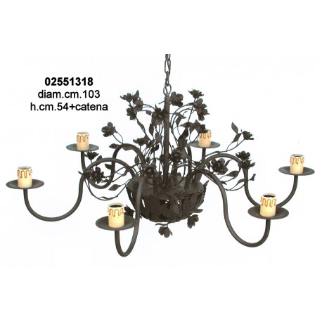 Lampadario Ferro 6 L. Fiori Elettr.